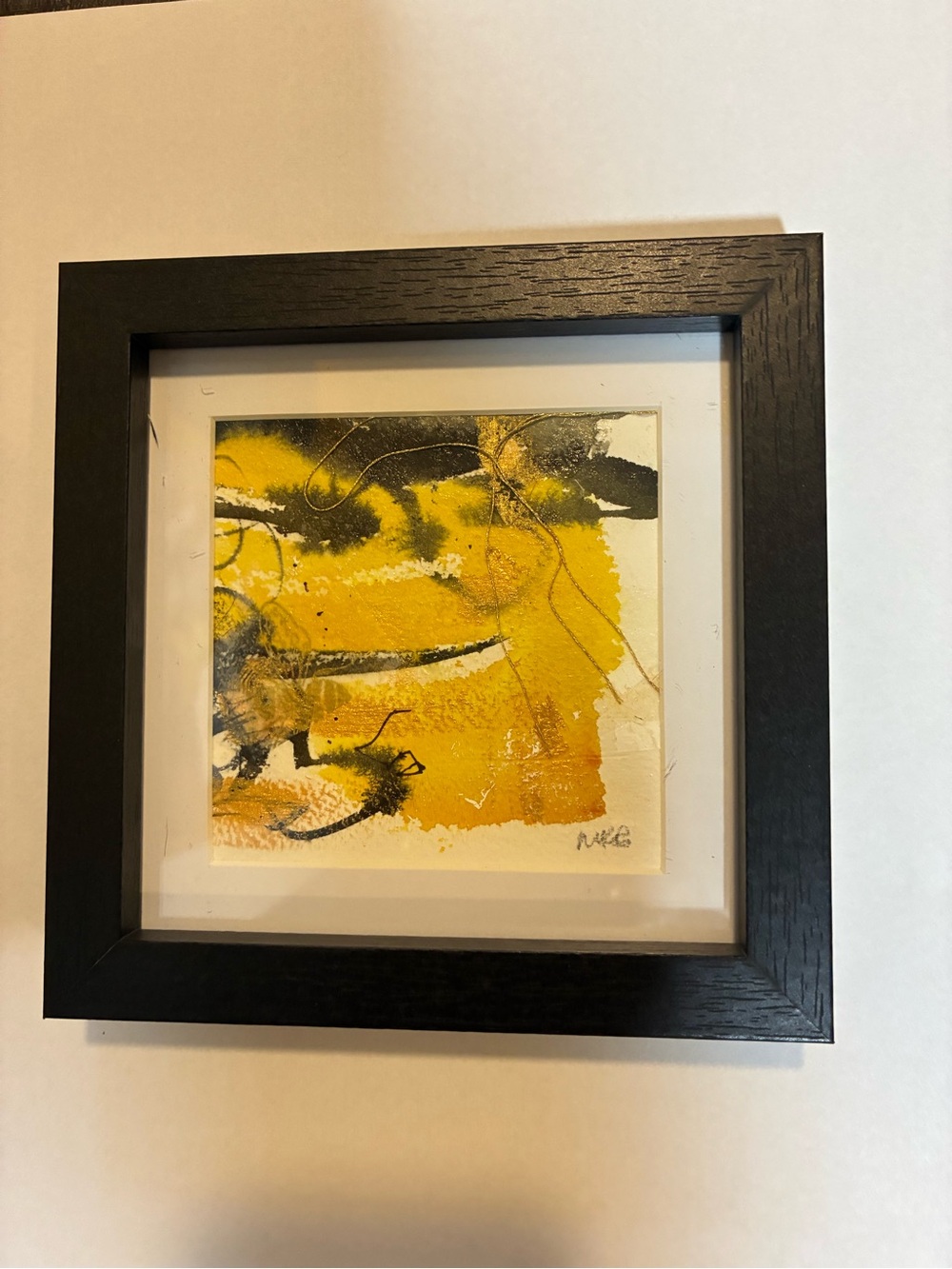 Original Mixed Media Framed Abstract Wall Art in Yellow and Gray